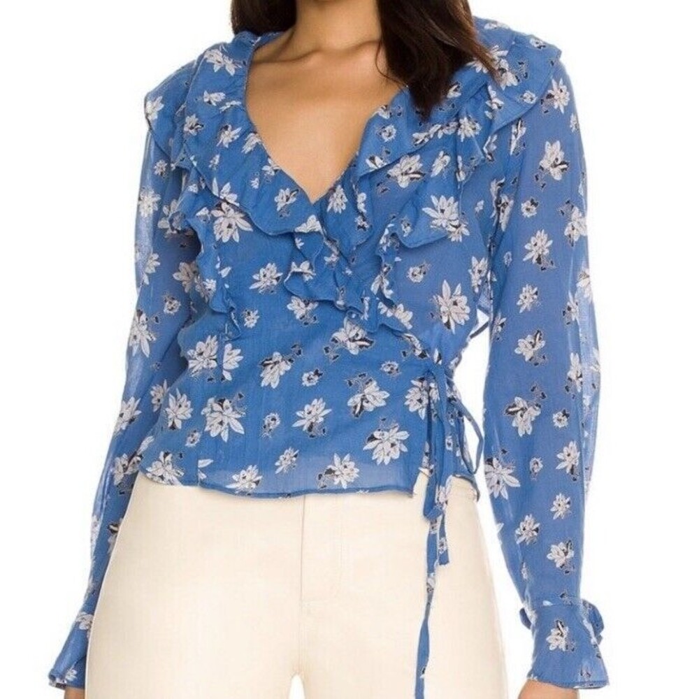 NWT FREE PEOPLE Amanda Ruffle Top Combo Long Sleeve Blouse Size Small Boho